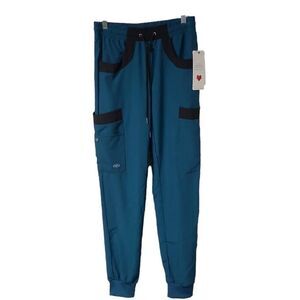 Medics NY Laundry scrub track pants cargo blue black trim small women's medical